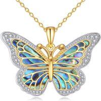 wholesale 925 Sterling Silver Blue Abalone Shell Butterfly Pendant Necklace with CZ Accents for Women Girls s 24 Chain Length-Gold and Silver