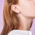 wholesale 925 Sterling Silver Crescent Moon & Stars Leverback Drop Earrings with Heart Design and CZ Stones-0-2