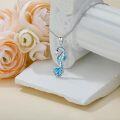 wholesale 925 Sterling Silver Birthstone Blue Seahorse Heart Pendant Necklace-0-4