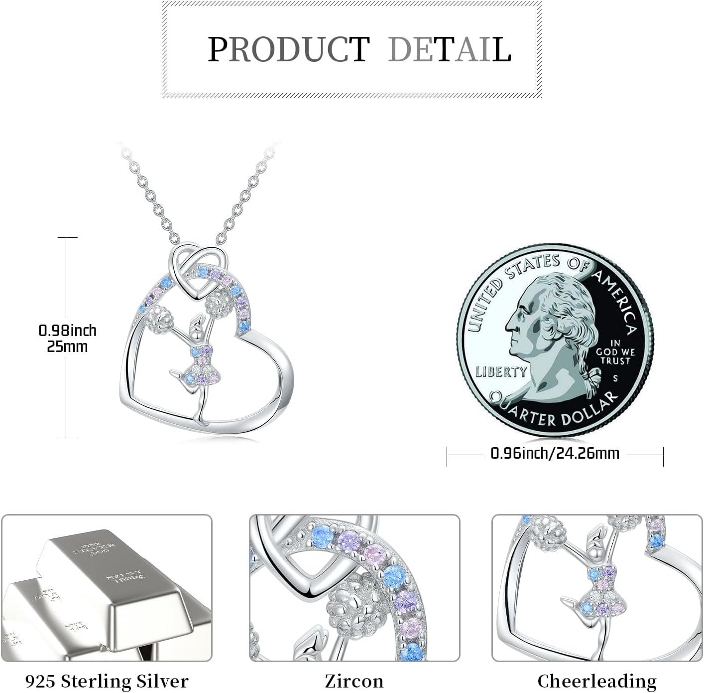 925 Sterling Silver Heart-Shaped Ballerina Dance Pendant Necklace with Multi-Colored Crystals and Chain for Women-0-3