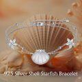 wholesale 925 Sterling Silver Opal Seashell & Starfish Charm Bracelet - Delicate Adjustable Ocean Inspired Jewelry for Women-0-2