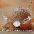 wholesale 925 Sterling Silver Opal Shell Starfish Zircon Platinum Plated Bracelet-0-2