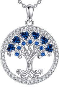 wholesale 925 Sterling Silver Birthstones Tree of Life Necklace for Women Anniversary Birthday Christmas Wedding Jewelry for Wife Sister-09-Sep-Sapphire