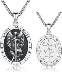wholesale 925 Sterling Silver St Michael Angel Protect Us Medal Pendant w/ 3MM Cable Chain-A01-Saint Michael