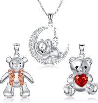wholesale 925 Sterling Silver Teddy Bear Pendant Necklaces for Women Girls  (Set of 3)-Bear