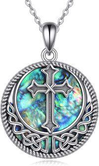wholesale 925 Sterling Silver Abalone Shell Round Celtic Knot Cross Pendant Necklace Religious  for Women and Men-Celtic Knot Cross