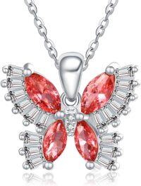wholesale 925 Sterling Silver Birthstone Butterfly Necklace for Women-01-Jan-Garnet Red