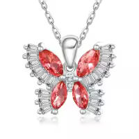 wholesale 925 Sterling Silver Birthstone Butterfly Necklace for Women-01-Jan-Garnet Red