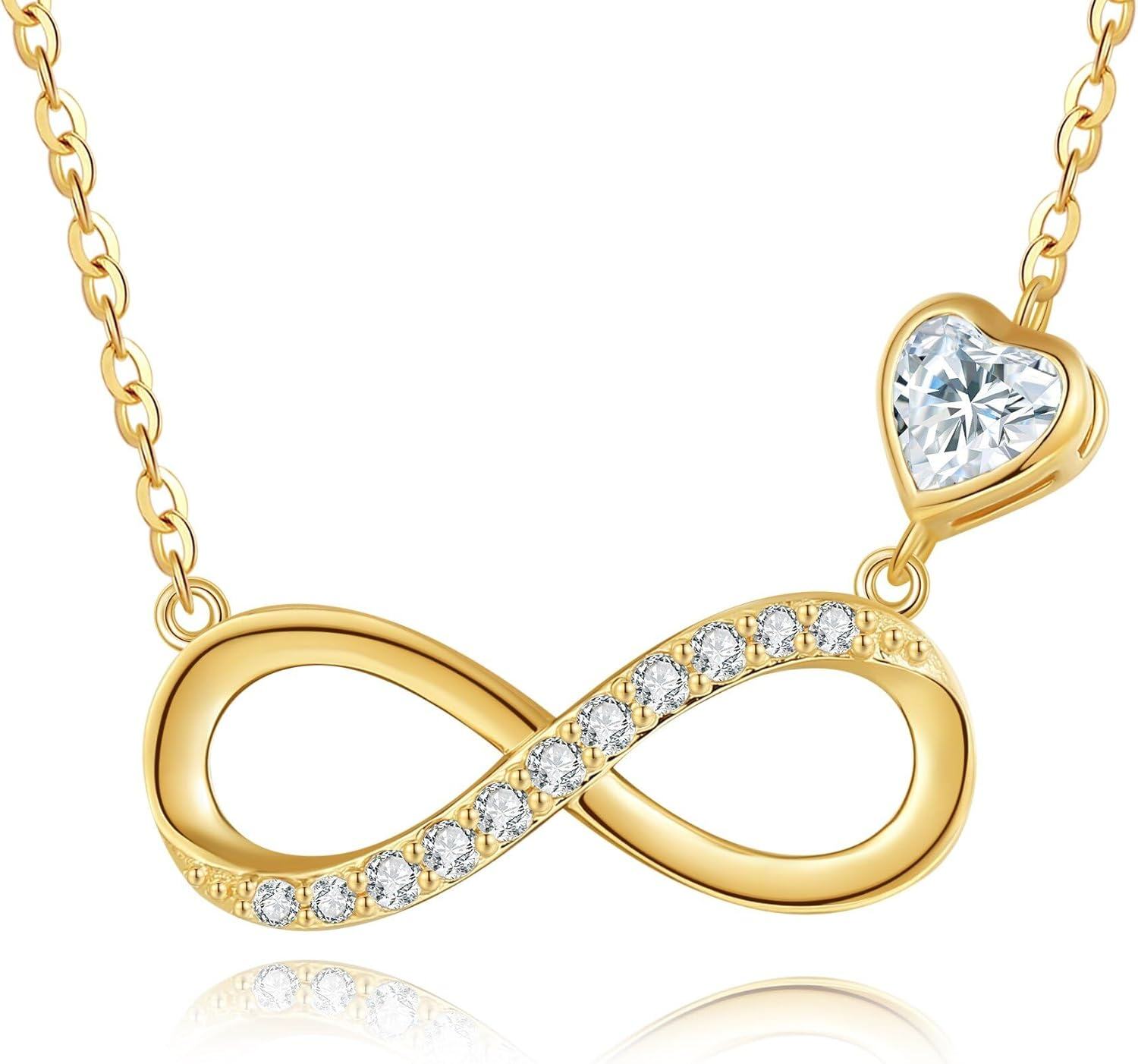 wholesale 14K Gold Infinity Heart Diamond Pendant Necklace 14K Gold Chain for Women Mother's Day-0-0