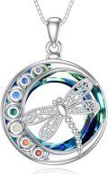 wholesale 925 Sterling Silver Dragonfly Round Rainbow Crystal Pendant Necklace for Women-0-0