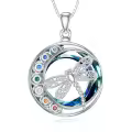 wholesale 925 Sterling Silver Dragonfly Round Rainbow Crystal Pendant Necklace for Women-0-0