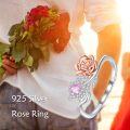 wholesale 925 Sterling Silver Pink Flower Open Adjustable Ring for Women-0-4