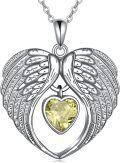 wholesale 925 Sterling Silver Simulated Spinel Angel Wings Heart Crystal Pendant Necklace for Eternal Love Guardian Gift-0-0