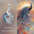 wholesale 925 Sterling Silver Blue Crystal Peacock Pendant Necklace for Women-0-1