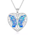 TOUPOP Sterling Silver Opal Butterfly Heart Pendant Necklace For Women-0-0