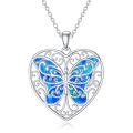 TOUPOP Sterling Silver Opal Butterfly Heart Pendant Necklace For Women-0-0