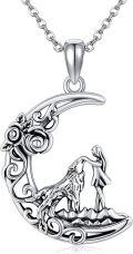 wholesale 925 Sterling Silver Moon Howling Wolf Pendant Necklace - Gifts for Women & Moms on Birthdays-0-0