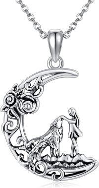 wholesale 925 Sterling Silver Moon Howling Wolf Pendant Necklace - Gifts for Women & Moms on Birthdays-Wolf