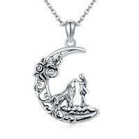 wholesale 925 Sterling Silver Moon Howling Wolf Pendant Necklace - Gifts for Women & Moms on Birthdays-Wolf