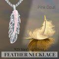 wholesale 925 Sterling Silver Pink Opal Feather Pendant Necklace for Women - Native American Style s-0-4