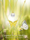 wholesale TOUPOP Butterfly Layered Necklace Sterling Silver Freshwater Pearl Pendant 14k Gold Plated Jewelry For Women Her Wife Mom Christmas Birthday Gifts -0-5