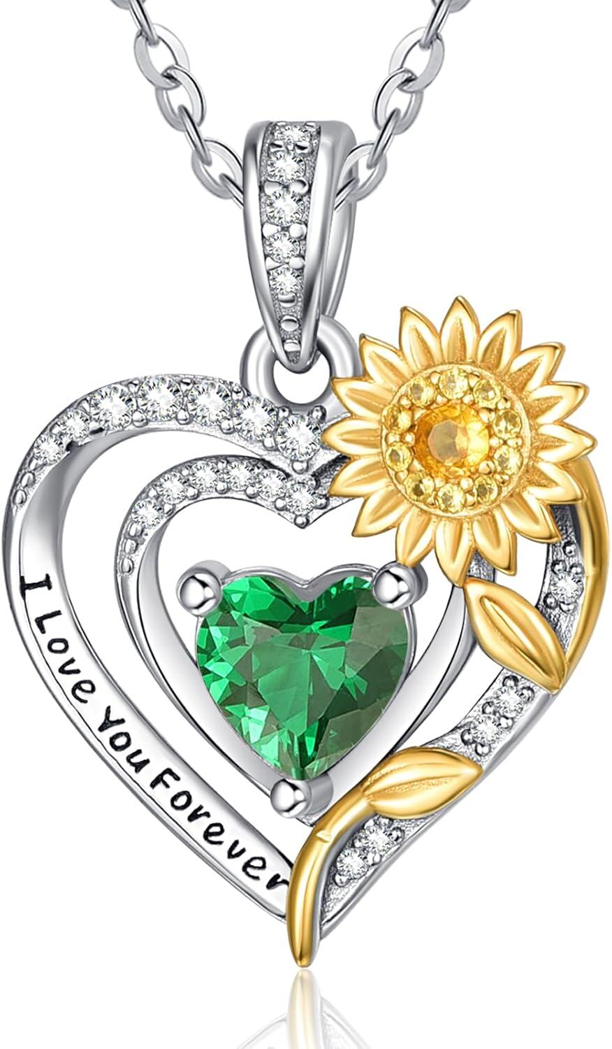 Sterling Silver Sunflower Birthstone Pendant Necklace for Women-05-May
