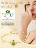 wholesale 925 Sterling Silver & Zircon Claddagh Bracelet for Women - 16mm Irish Jewelry Gift with Green Heart-0-5