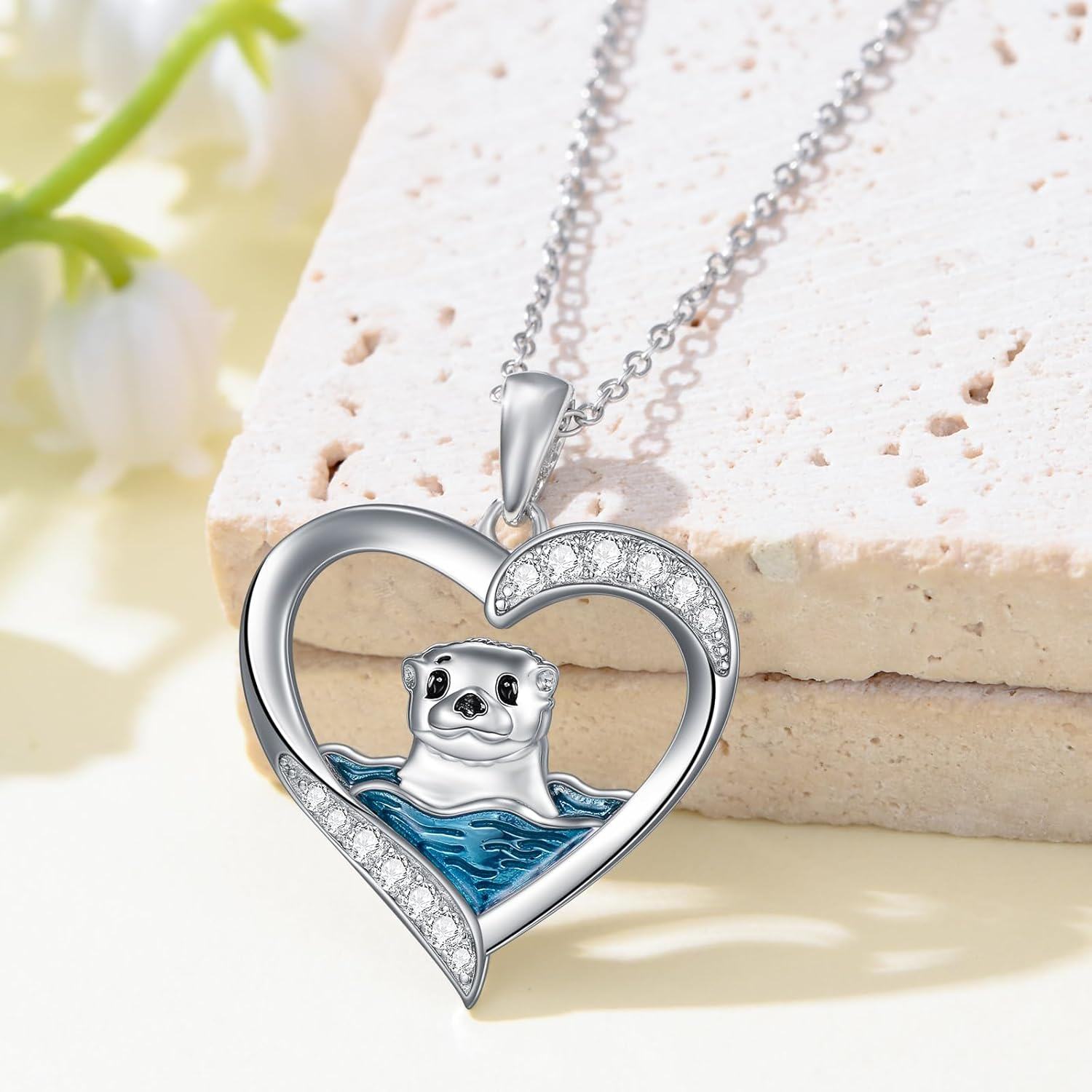 Sterling Silver Sea Otter Pendant Necklace Jewelry Gift-0-4
