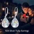 wholesale 925 Sterling Silver Teardrop Moonstone Earrings with Tulips and LavenderForgetMeNot Design-0-4