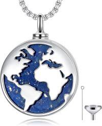 wholesale 925 Sterling Silver World Map Cremation Jewelry Keepsake Pendant with Funnel and Fill Tool-Earth