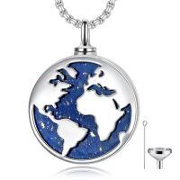 wholesale 925 Sterling Silver World Map Cremation Jewelry Keepsake Pendant with Funnel and Fill Tool-Earth