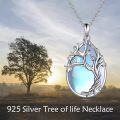 wholesale 925 Sterling Silver Blue Moonstone Tree of Life Pendant Necklace for Women Birthdays Gift Ideas-0-2