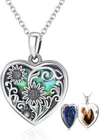 wholesale 925 Sterling Silver Heart Shaped Photo Locket Pendant Necklaces for Women Gift Ideas-heart sunflower locket
