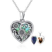 wholesale 925 Sterling Silver Heart Shaped Photo Locket Pendant Necklaces for Women Gift Ideas-heart sunflower locket