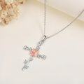 wholesale 925 Sterling Silver Cross with Pink Rose and Leaves Pendant Necklace for Women-0-2