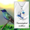 wholesale 925 Sterling Silver Blue Hummingbird & Purple Flower Pendant Necklaces Gift for Women Girls Mother's Day Anniversary Jewelry Present Ideas-0-3