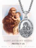 wholesale 925 Sterling Silver St Anthony Protect Us Pendant Necklace for Men Women with Cross and Lily Flower Charm on 3+2 Extender Chain (Silver)-0-5