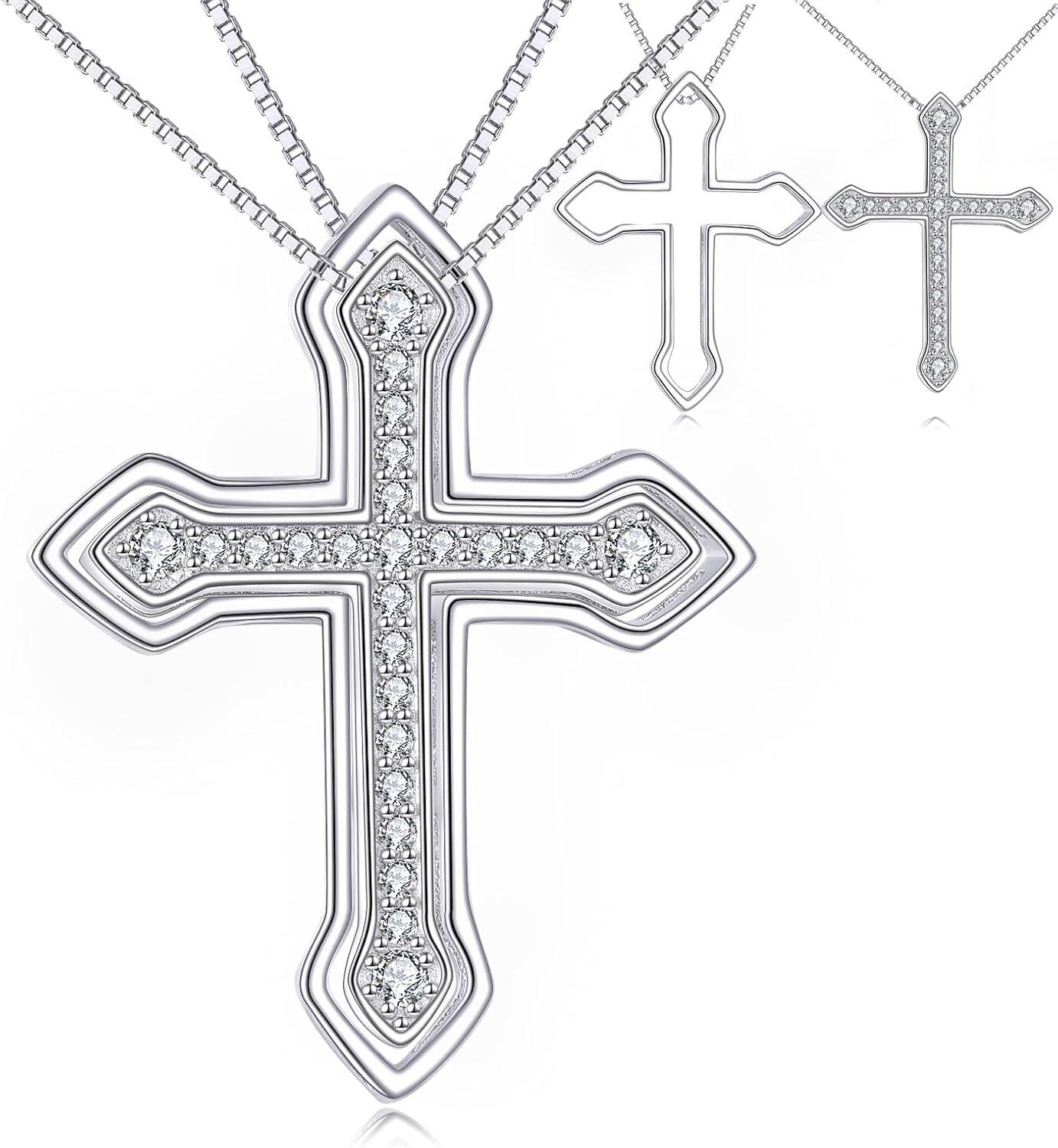 Sterling Silver Couples BFF Necklace w Cross Yin Yang Sun Moon Mountain Wave Pendant-Cross