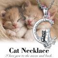 wholesale 925 Sterling Silver Moon & Cats Pendant Necklace for Women - Gifts for Her-0-4