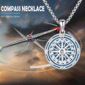 wholesale 925 Sterling Silver Blue Enamel Compass Pendant Necklace  for Women and Men-0-1