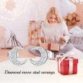 wholesale 925 Sterling Silver Crescent Moon & Stars CZ Stud Earrings - GHI Color Cubic Zirconias-0-4