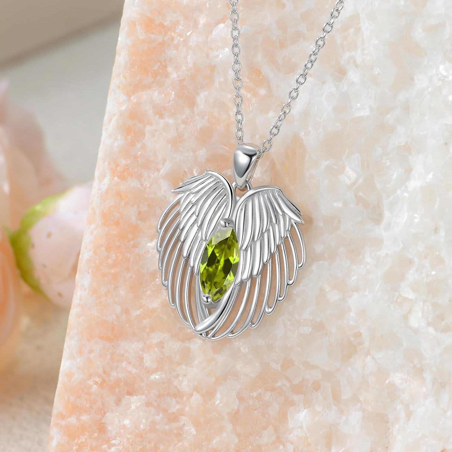  Sterling Silver Birthstone Angel Wings Necklace for Women -0-3