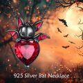 wholesale 925 Sterling Silver Red Heart Bat Pendant Gothic Statement Necklace Gifts-0-2