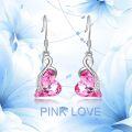 wholesale 925 Sterling Silver Pink Crystal Heart Dangle Drop Earrings for Women Gifts-0-4