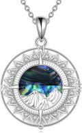 wholesale 925 Sterling Silver Round Abalone Shell & Blue Crystal Mountain Compass Pendant Necklace for Women Girls s 43cm Chain Length-0-0