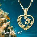 wholesale 14K Gold Heart-Shaped Shark Pendant Necklace with Chain for Women - Ocean Life (Length: 37cm)-0-5
