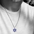 wholesale 925 Sterling Silver Blue Enamel Star of David Pendant Necklace  for Men & Women-0-2