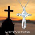 wholesale 925 Sterling Silver Aquamarine Cross Pendant Necklace for Women, March Birthstone Gift-0-1
