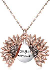 wholesale Sterling Silver Sunflower Locket Necklace with Engraved You Are My Sunshine Pendant-A- Rose Gold