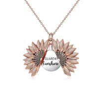 wholesale 925 Sterling Silver Sunflower Locket Necklace with YOU ARE MY SUNSHINE Engraving Pendant-A- Rose Gold
